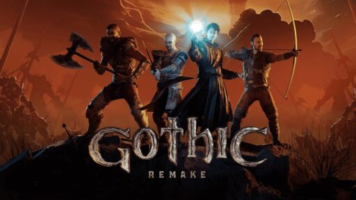 Gothic 1 Remake key art showing four armed characters standing above the Gothic Remake logo.