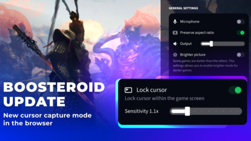 Boosteroid update banner image showing slider for cursor smoothness