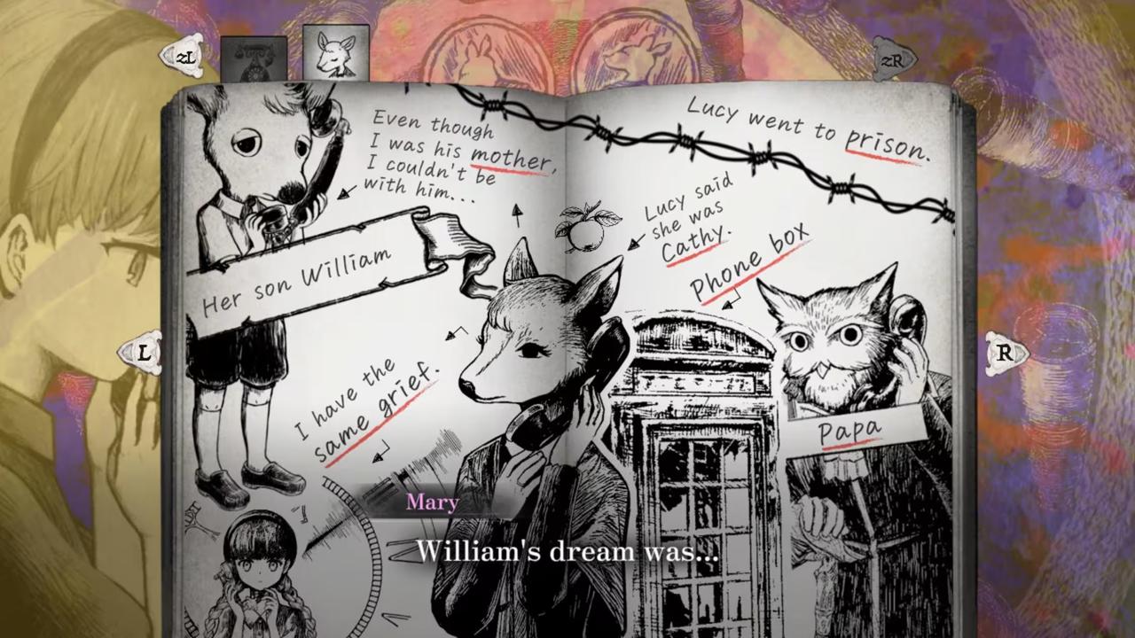 Mary reviews handwritten notes and drawings during a phone-call scene in Schrödinger’s Call.