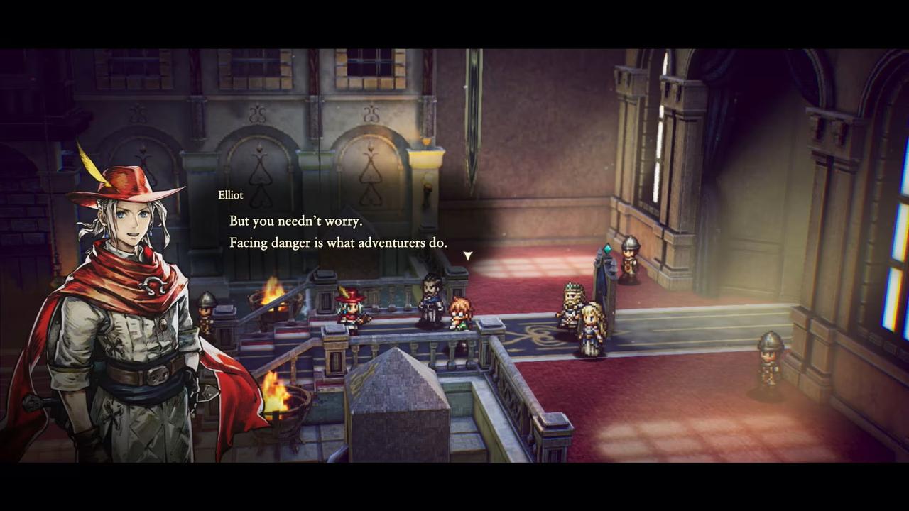 The Adventures of Elliot: The Millennium Tales screenshot showing Elliot speaking during a story scene inside Huther.