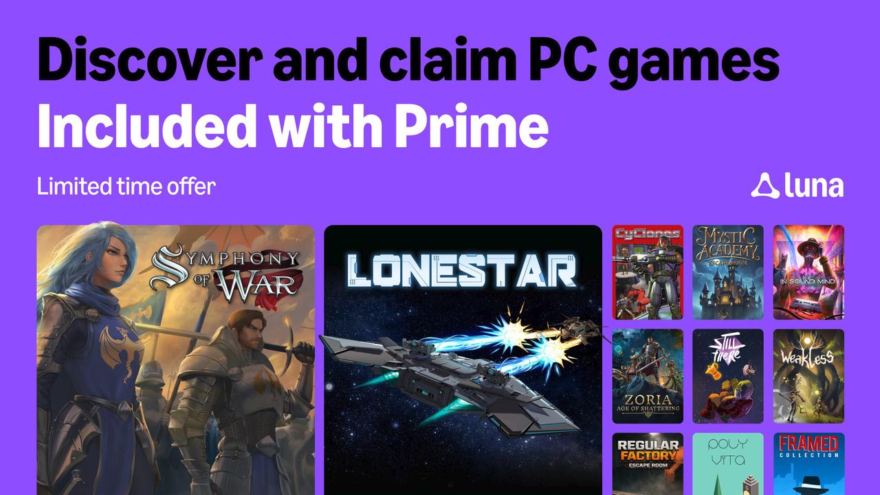 Amazon Luna July 2026 Prime PC games featuring Symphony of War, LoneStar, Mystic Academy, In Sound Mind, and more.