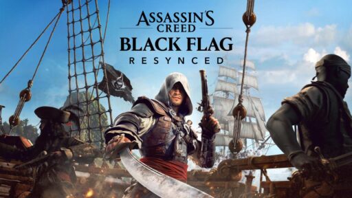 Edward Kenway stands on the Jackdaw with a sword and pistol in Assassin’s Creed Black Flag Resynced.
