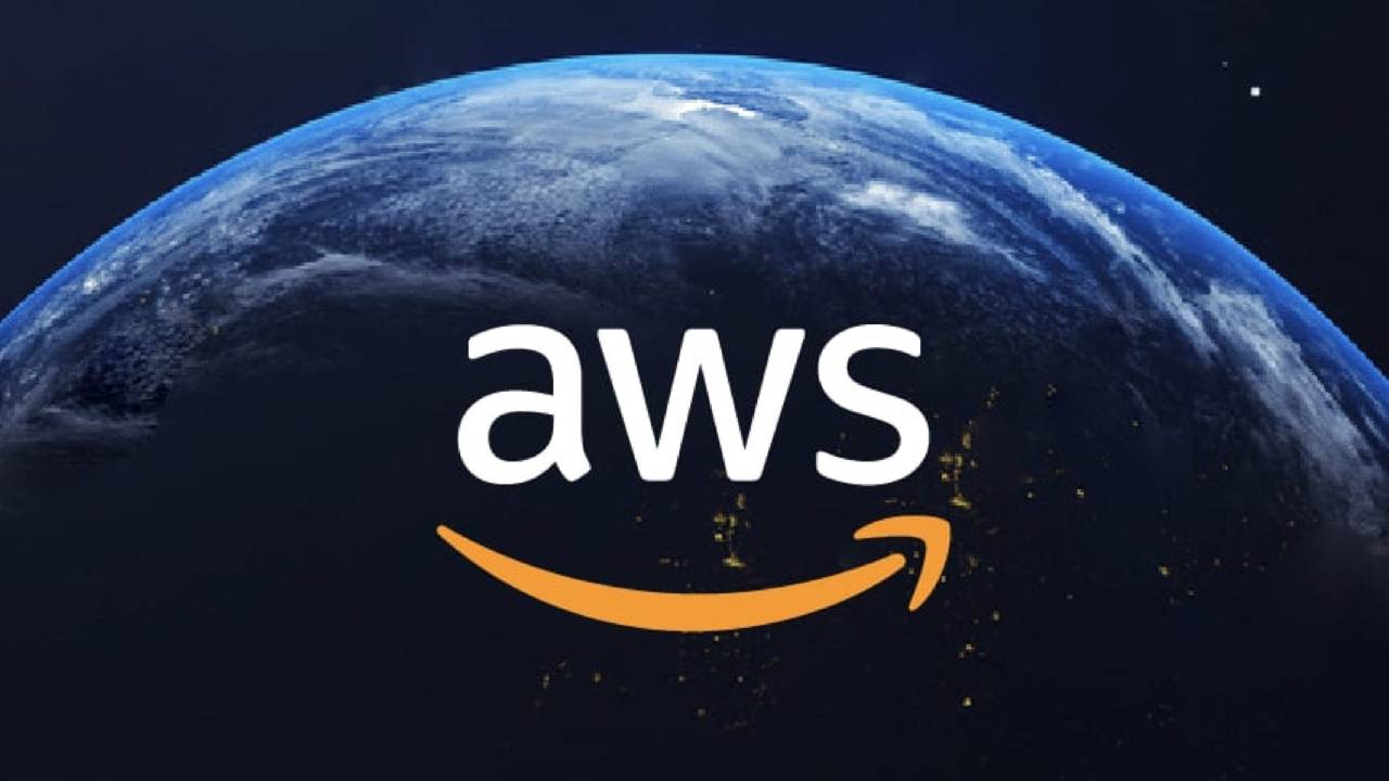 AWS logo over a view of Earth for an AI game server management article.