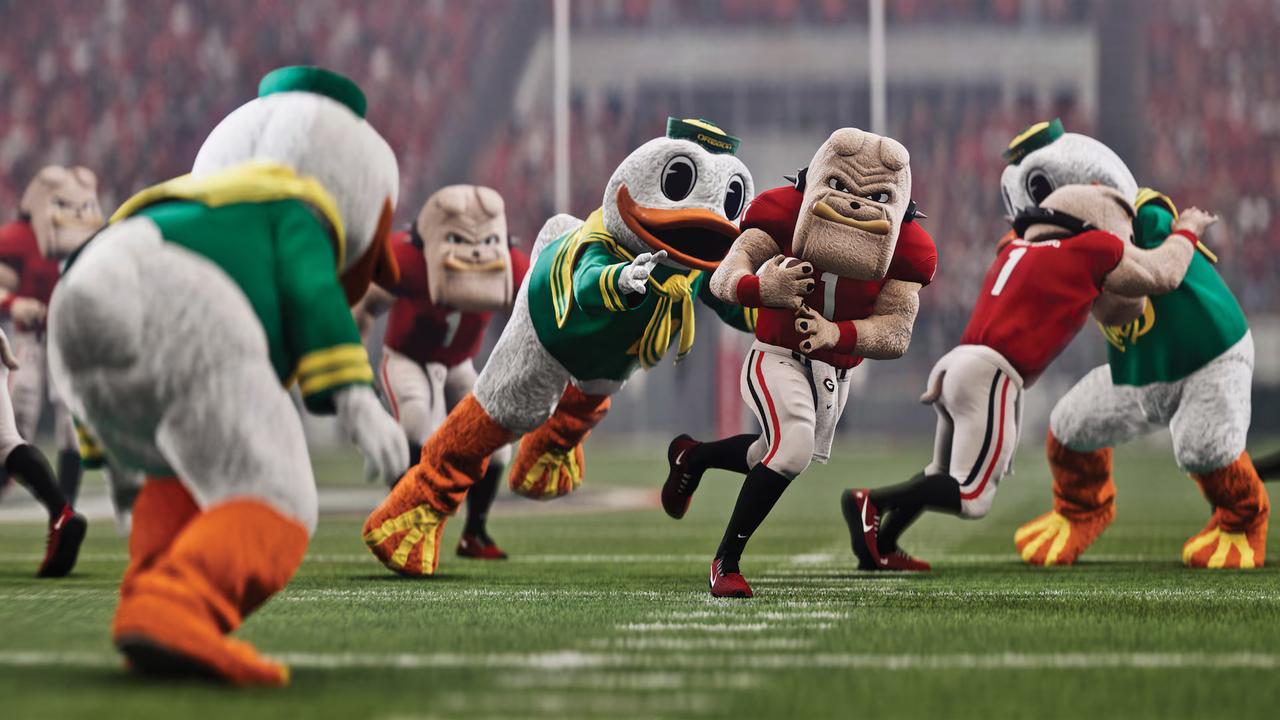 Georgia and Oregon mascots compete during Mascot Mashup in EA SPORTS College Football 27.