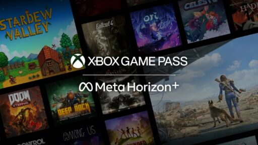 XBOX Game Pass and Meta Horizon+ logos over artwork from games included with Game Pass Starter Edition.
