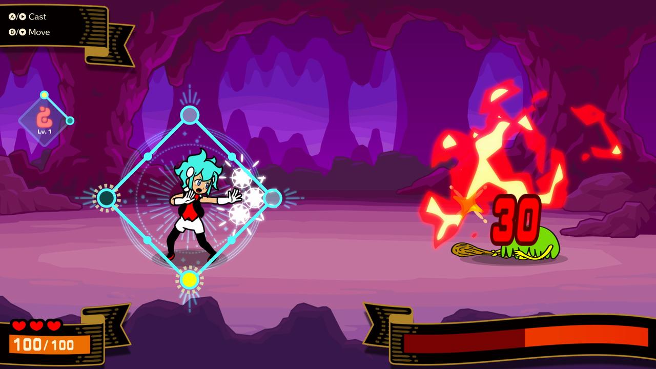 Rhythm Heaven Groove Beatspell battle showing a character casting a rhythm-based spell against an enemy.