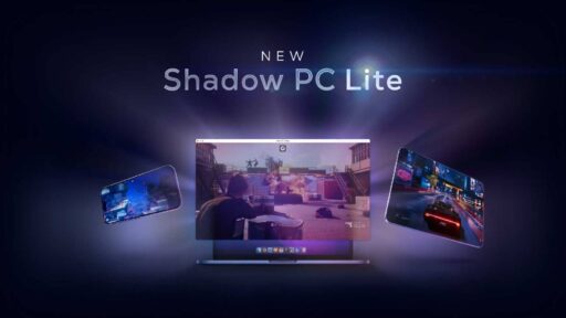 Shadow PC Lite promotional image showing cloud PC gaming across a laptop and mobile devices.