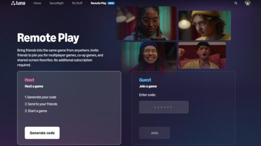 Amazon Luna Remote Play page showing Host and Guest options