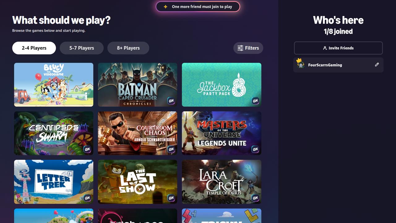 Amazon Luna Remote Play lobby showing multiplayer games and guest controls