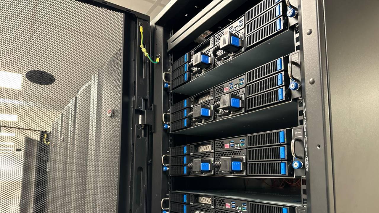 Rack-mounted servers used for Boosteroid cloud gaming infrastructure in a data centre.