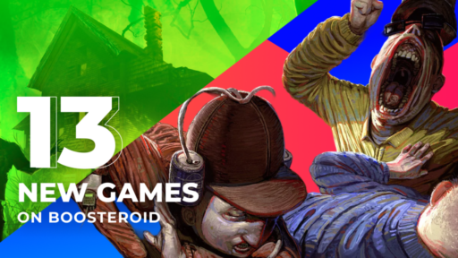Banner image for boosteroid adding 13 new games showing three people fighting