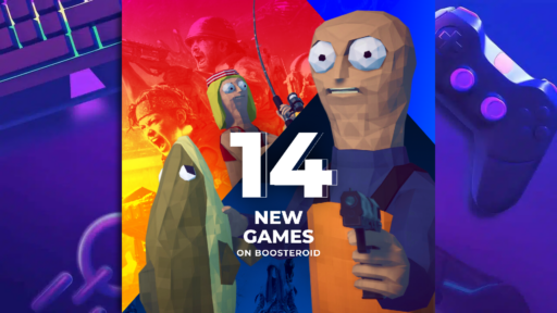 boosteroid banner image showing a man fishing and 14 new games