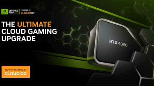 GeForce NOW Powered by CloudGG Ultimate promotional artwork with RTX 4080 branding.