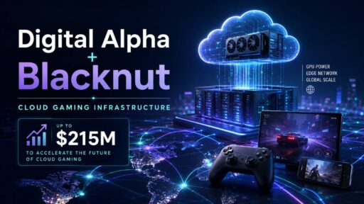 Digital Alpha and Blacknut cloud gaming infrastructure artwork showing GPU servers, edge networks and cloud gaming devices.