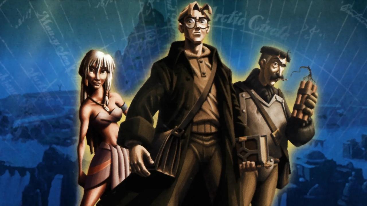 Disney’s Atlantis: The Lost Empire artwork showing three characters against a blue map-themed background.