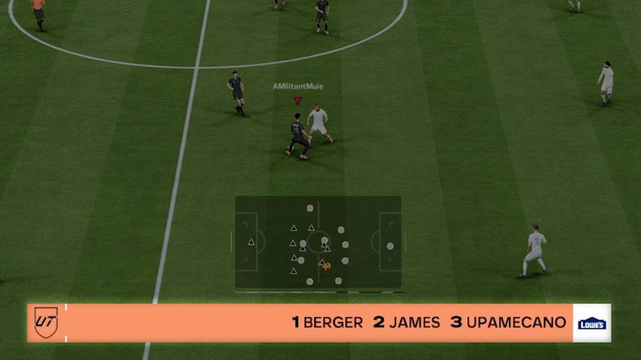 EA SPORTS football gameplay with a Lowe’s branded advertising overlay displayed across the bottom of the screen.