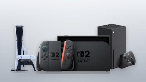 PlayStation 5, Nintendo Switch 2 and XBOX Series X consoles arranged together on a neutral background.