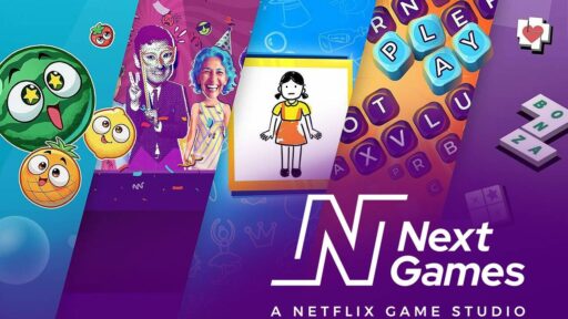 Next Games collage featuring its Netflix Games on TV experiences and studio logo.