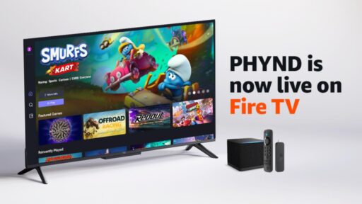 PHYND running on a television with Fire TV hardware beside it and text reading PHYND is now live on Fire TV.