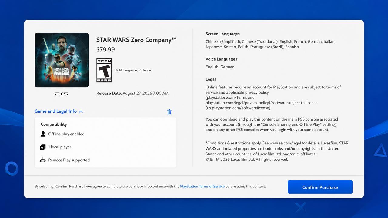 PlayStation Store checkout showing license information and Terms of Service before confirming a digital game purchase