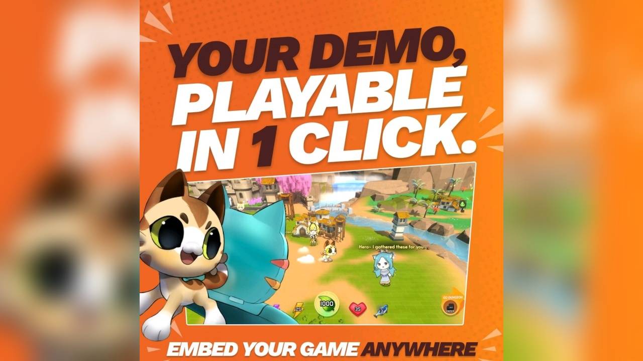 spawnd promotional image showing a playable game demo with the message “Your demo, playable in 1 click.”