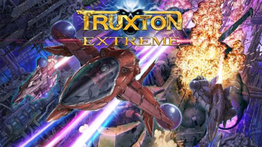 Truxton Extreme key art showing the Javelion flying through explosions and enemy ships.
