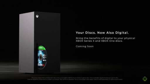 XBOX graphic showing a physical game disc with an XBOX console for the new digital entitlement feature.
