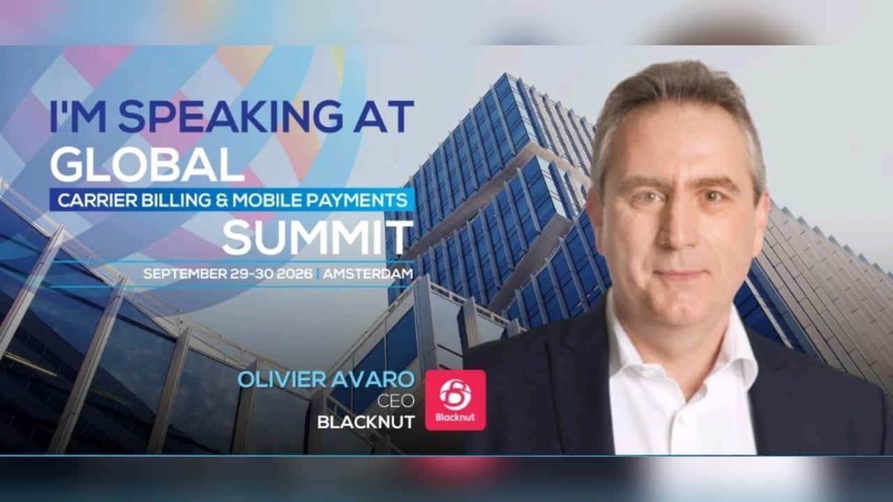 Blacknut CEO Olivier Avaro featured in the Global Carrier Billing & Mobile Payments Summit 2026 speaker graphic.