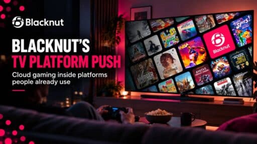 Blacknut feature image showing cloud gaming on a Smart TV with the headline Blacknut’s TV Platform Push.