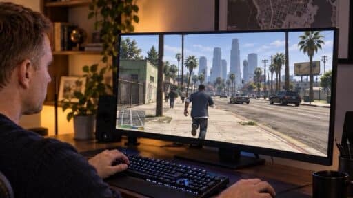 Person playing a game through Boosteroid cloud gaming on a desktop monitor.