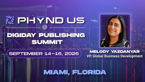 PHYND promotional graphic for the Digiday Publishing Summit in Miami, Florida, from September 14–16, 2026