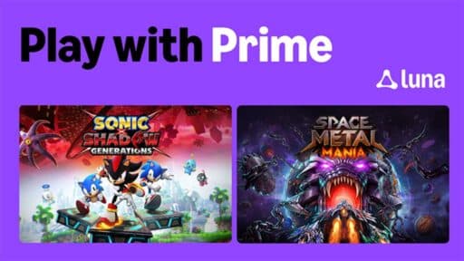 Amazon Luna Play with Prime graphic featuring Sonic X Shadow Generations and Space Metal Mania.