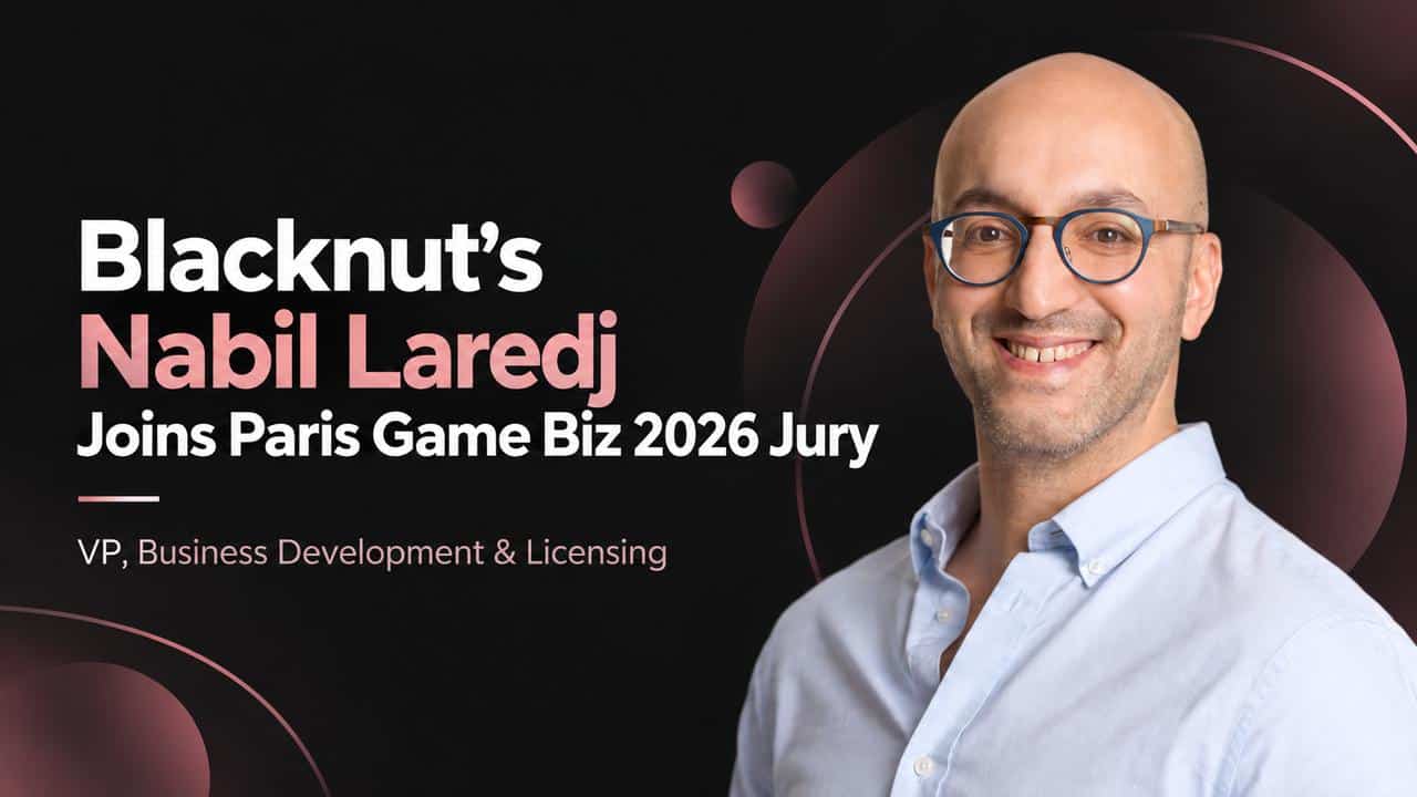 Feature graphic featuring Blacknut's Nabil Laredj and his appointment to the Paris Game Biz 2026 jury.
