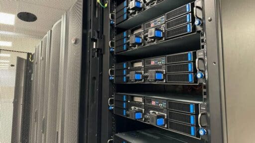 Rack of Boosteroid cloud gaming servers at the DC2SCALE PAR3 data centre in France.