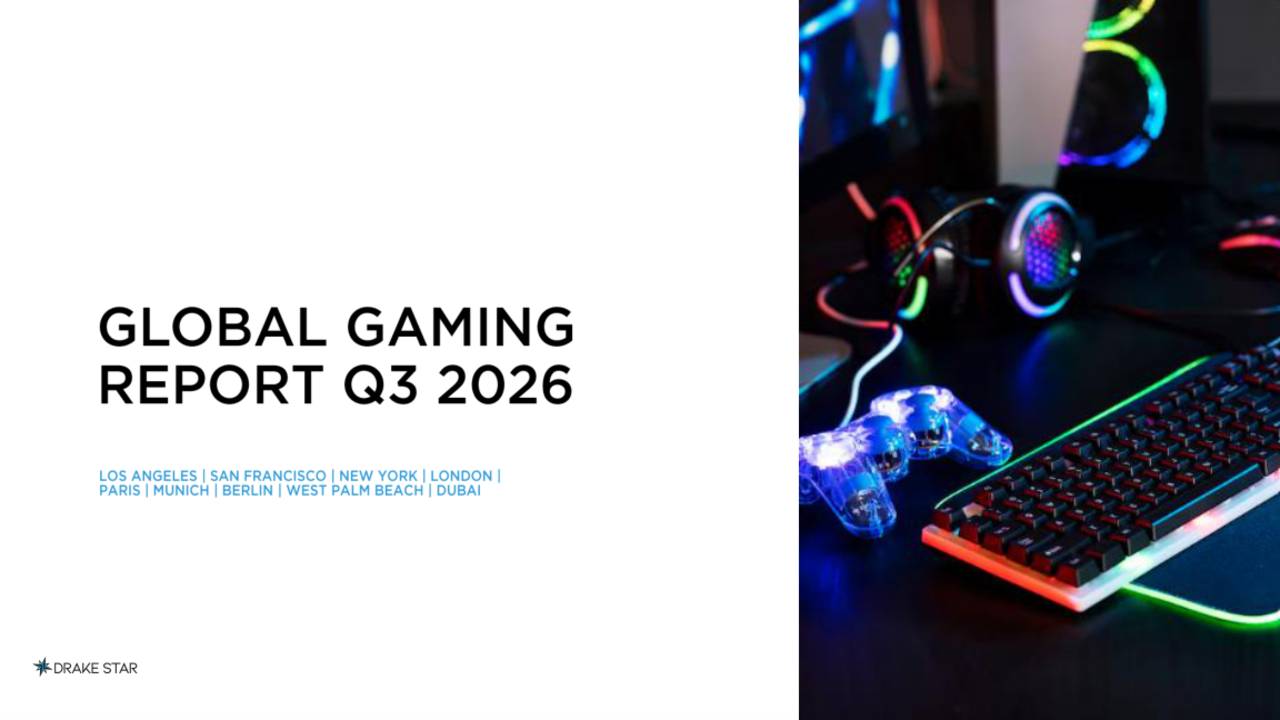 Cover of Drake Star's Global Gaming Report Q3 2026 featuring a gaming controller, keyboard and headset.