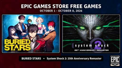 BURIED STARS and System Shock 2: 25th Anniversary Remaster artwork for the Epic Games Store free games from October 1 to October 8, 2026.