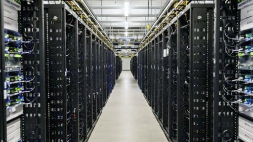 Server racks inside a data centre housing computing infrastructure