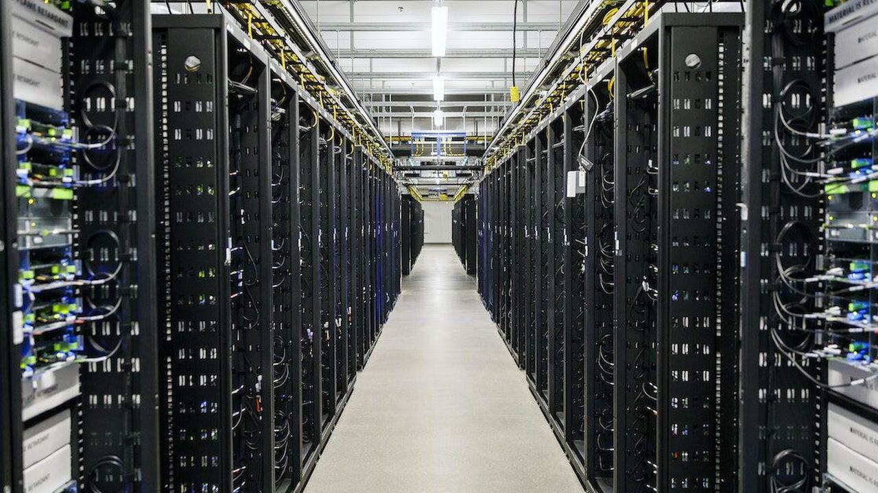 Server racks inside a data centre housing computing infrastructure