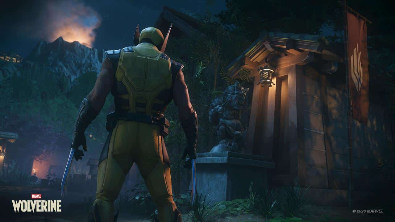Traditional Japanese-style building illuminated at night in Marvel's Wolverine.