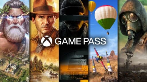 Official XBOX Game Pass promotional artwork featuring the Game Pass logo and several video game characters.