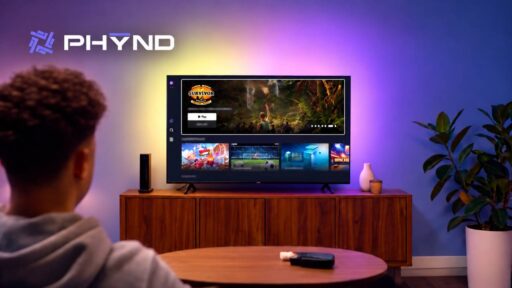 PHYND Smart TV gaming interface with the official PHYND logo.