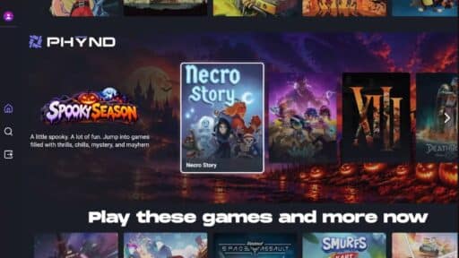 PHYND's Spooky Season Halloween collection featuring Necro Story and other spooky games on its cloud gaming service.