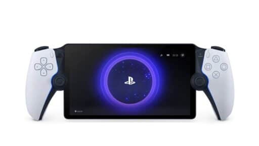 PlayStation Portal handheld showing the PlayStation logo on its display.
